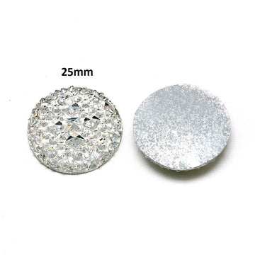 CA719 - 10 pcs Druzy Resin Embellishment Cabochons Clear White Silver - 25mm - Shimmer Style - 1 inch - 1"