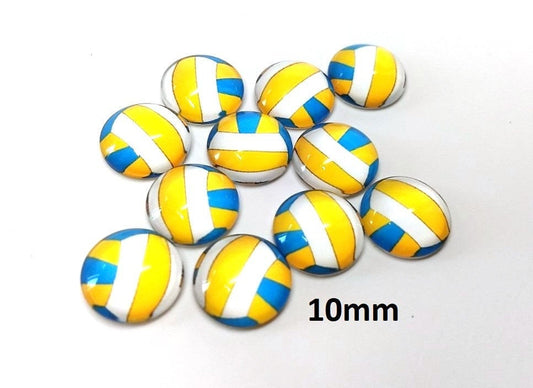 CA586 10 pcs Circle Volleyball Ball Sports Glass Round Dome Seals Tiles Cabochons - 10mm