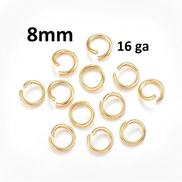 J702 - 20 pcs 304 Stainless Steel 18K Gold Plated Open Jump Rings 8mm - 16 Gauge (1.2mm Thick) - High Quality! - OPEN Style