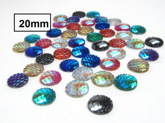 CA560 - 100 pcs Assortment of Mermaid Fish Scales Resin Carved Embellishment Cabochons - 20mm (3/4") - 8 Colors!