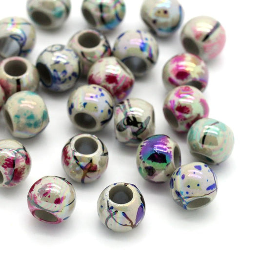 BD518 - 500 pcs Acrylic Drawbench Round Marble Striped AB Spacer Beads, 8mm - Assortment of Colors - Hole Size: 4mm