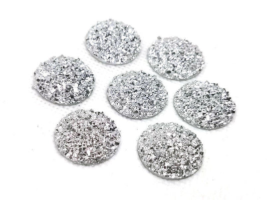 CA647 - 10 pcs Druzy Resin Embellishment Cabochons Silver - 20mm - Dome Style