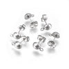 E336 - 10 pcs. (5 pairs) 304 Stainless Steel Earring Silver Tone Half Round Ball Posts Settings with Loop - 9mm x 6mm - Tarnish Resistant! Stoppers Included!