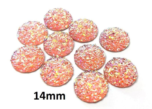CA819 - 10 pcs Druzy Resin Embellishment Cabochons Pink Coral Multicolor - 14mm - Dome Circle