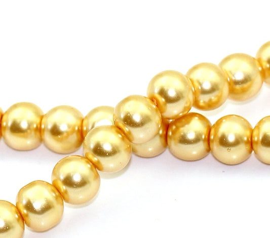 BD115 - 8mm Yellow Champagne Gold Glass Pearl Imitation Round Beads - 32 inch strand