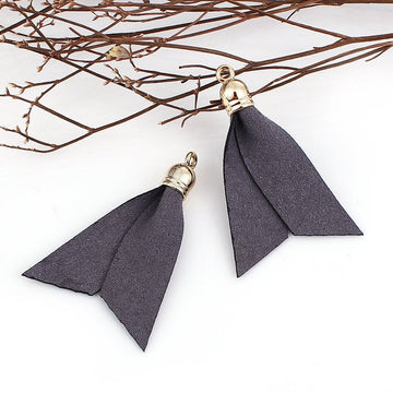 P460 - 9 pcs. Gray Faux Leather Tassel Dangle Charms Pendants - Golden - 5.2cm (2.05") x 3.3cm (1.3") - Great for Light Earrings &amp; Dangles!