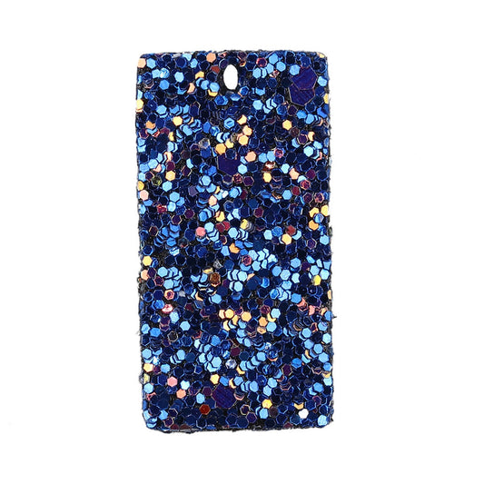 P621 - 10 pcs. Blue Multicolor Faux Leather Dangle Charms Pendants - Rectangle - 41mm (1.6") - Great for Light Earrings or Dangles! Double Sided
