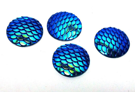 CA474 - 5 pcs Mermaid Fish Scales Resin Carved Embellishment Cabochons Blue Green - 25mm (1 in)