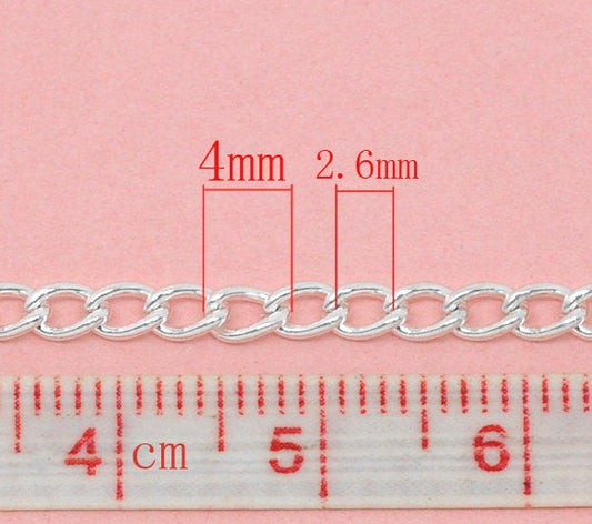 N123 - 10M (32.8 Ft) - Silver Plated Open Chain Link - 4mm x 3mm