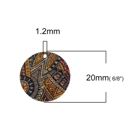 P688 - 10 pcs. Gold Plated Multicolor Enamel Circle Metal Dangle Charms Pendants - Mosaic - 20mm - 0.8" - Great for Earrings, Necklaces or Dangles