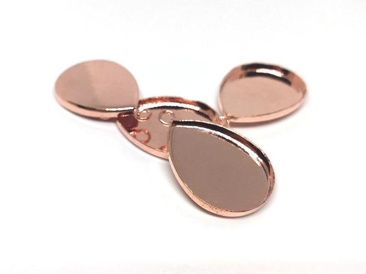 P765 - 10 pcs. Rose Gold Plated Teardrop Bezel Cabochon Pendant Tags Trays - 25mm x 18mm Glue Pad - Setting - 25x18mm - 18x25mm