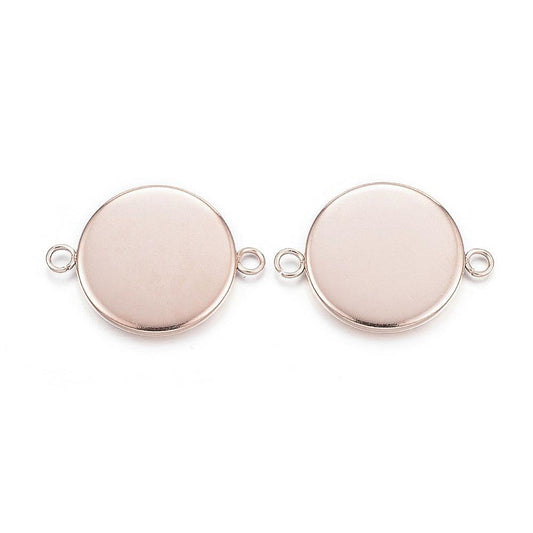 P792 - 10 pcs. 304 Stainless Steel Rose Gold Plated Circle Round Bezel Cabochon Cameo Connector Tags Trays - 12mm Glue Pad - Hypoallergenic