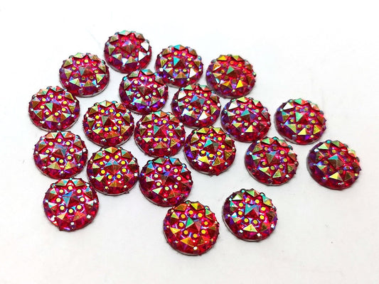 CA165 - 10 pcs Druzy Resin Embellishment Cabochons Pink Red Multicolor - 10mm - Shimmer Style