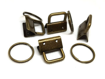 J268 - 20 pcs. Antique Bronze Key Fobs and Key Rings - 1" - Beautiful Purse Handbag Hardware - 1 inch - 10 Sets