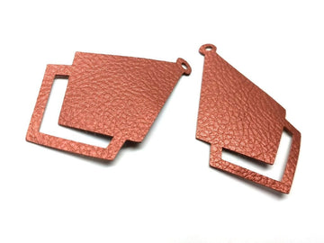P919 - 10 pcs. Metallic Copper Faux Leather Textured Dangle Charms Pendants - Diamond Teardrop - 58mm (2.3") -Great for Light Earrings or Dangles