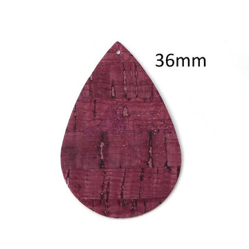 P1173 - 10 pcs Cork Style Faux Leather Dangle Charms Pendants - Burgundy - Teardrop - 36mm (1.4") - Great for Light Earrings &amp; Dangles! Double-Sided