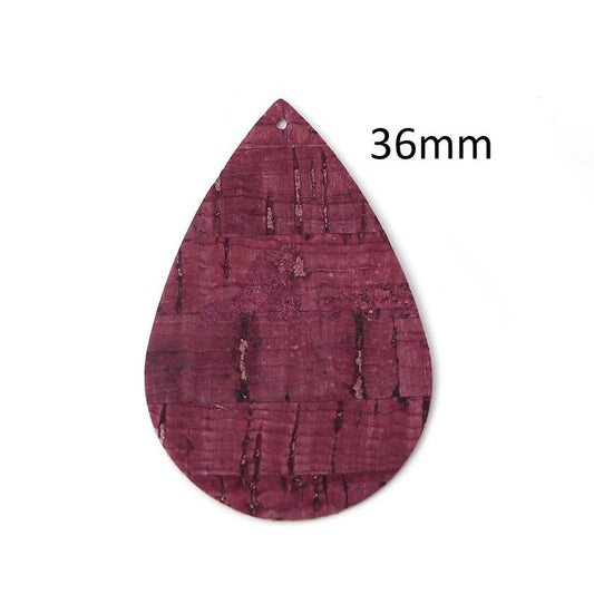 P1173 - 10 pcs Cork Style Faux Leather Dangle Charms Pendants - Burgundy - Teardrop - 36mm (1.4") - Great for Light Earrings &amp; Dangles! Double-Sided