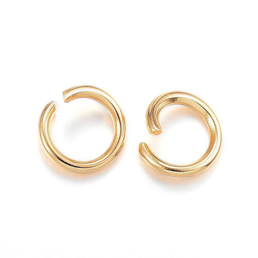 J702 - 20 pcs 304 Stainless Steel 18K Gold Plated Open Jump Rings 8mm - 16 Gauge (1.2mm Thick) - High Quality! - OPEN Style
