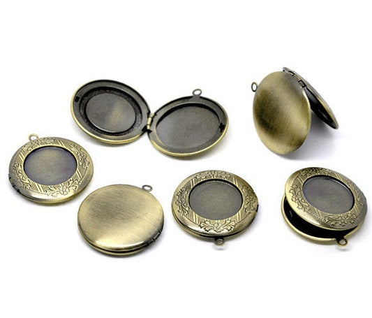 P957 - 10 pcs Antique Bronze Ornamented Pendant Photo Locket Box Pendants - For 20mm and 24mm Settings