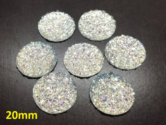 CA648 - 10 pcs Druzy Resin Embellishment Cabochons Clear Multicolor Iridescent - 20mm - Dome Style