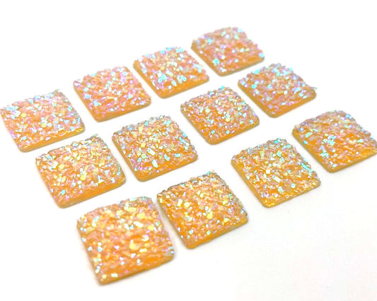CA795 - 10 pcs Druzy Resin Embellishment Cabochons Yellow Multicolor AB - 12mm - Square - Dome Style