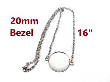 N203 - 3 pcs. 304 Stainless Steel Silver Tone Chain Necklaces - 16" (40.7cm) - 20mm Bezel - Tarnish Resistant!