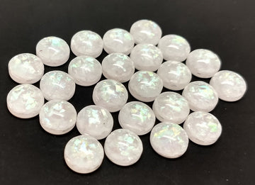 CA297 - 10 pcs Resin Embellishment Cabochons Metal Mosaic Foil White - 8mm - Circle - Cameo