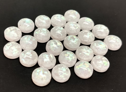 CA297 - 10 pcs Resin Embellishment Cabochons Metal Mosaic Foil White - 8mm - Circle - Cameo