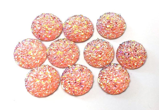 CA819 - 10 pcs Druzy Resin Embellishment Cabochons Pink Coral Multicolor - 14mm - Dome Circle