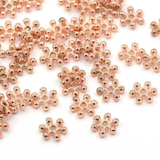 BD362 - 100 pcs Rose Gold Plated Snowflake Daisy Spacer Beads- 8.5mm x 2.5mm - Hole Size: 1.5mm