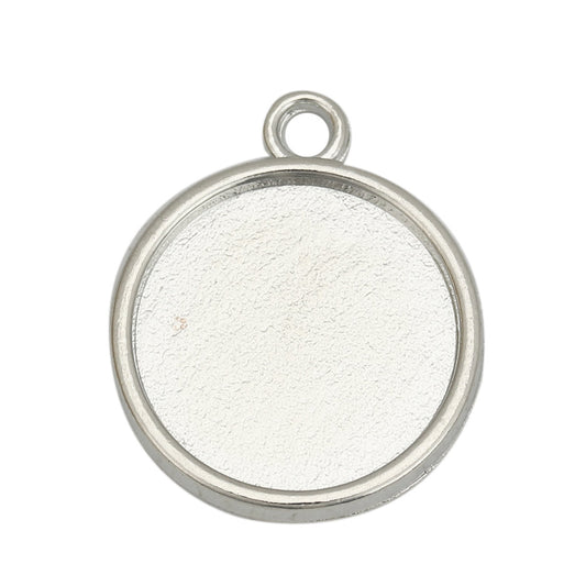 P587 - 10 pcs. Silver Tone Circle Round Bezel Cabochon Pendant Tags Trays - 20mm Glue Pad - Made of Alloy - Nice Quality