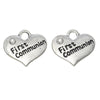 P062 - 10 pcs. Antique Silver "First Communion" charm with rhinestone- 16mm X 14mm