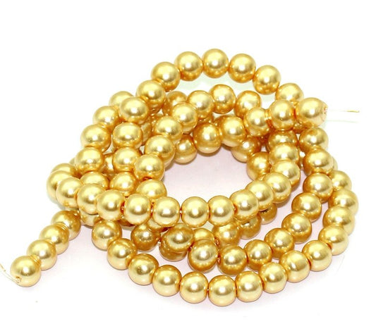 BD115 - 8mm Yellow Champagne Gold Glass Pearl Imitation Round Beads - 32 inch strand