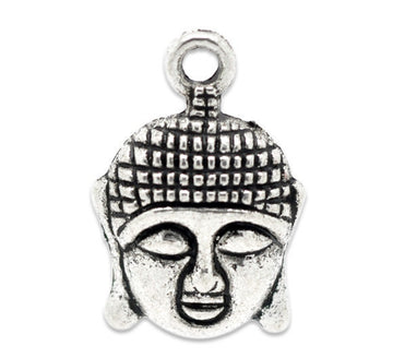 P089A - 50 pcs. Antique Silver Tone Buddha Face Charms Pendants - 22mm x 15mm