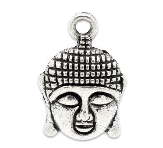 P089A - 50 pcs. Antique Silver Tone Buddha Face Charms Pendants - 22mm x 15mm
