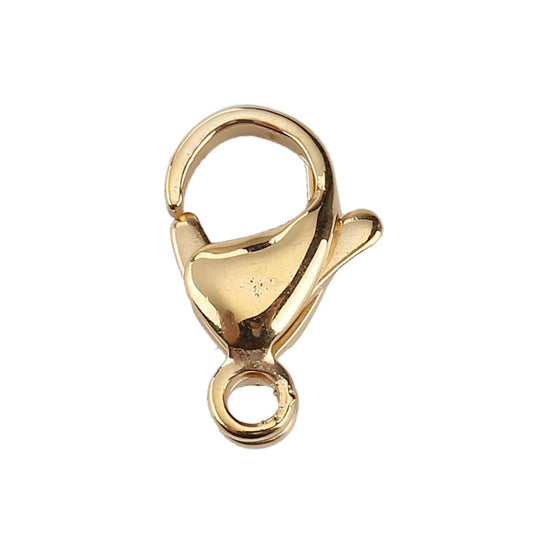 CL096 - 10 pcs. 304 Stainless Steel Lobster Clasps - 13mm x 8mm - Claw Clasps - Hypoallergenic! Tarnish Resistant! - Gold Plated