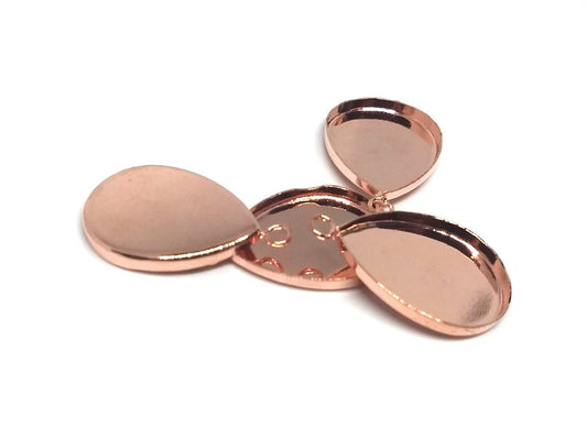 P765 - 10 pcs. Rose Gold Plated Teardrop Bezel Cabochon Pendant Tags Trays - 25mm x 18mm Glue Pad - Setting - 25x18mm - 18x25mm