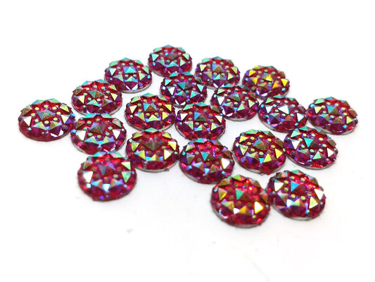 CA165 - 10 pcs Druzy Resin Embellishment Cabochons Pink Red Multicolor - 10mm - Shimmer Style