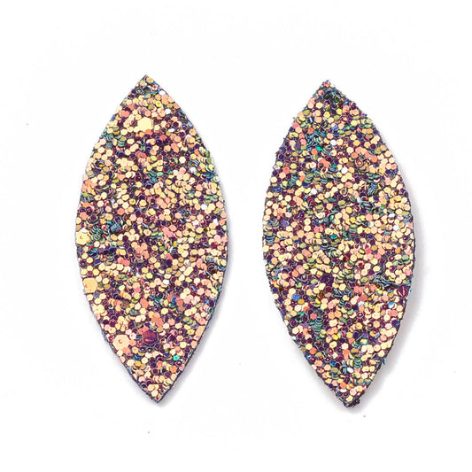 P883 - 10 pcs. Purple Multicolor Rainbow Faux Leather Dangle Charms Pendants - Marquise - 59mm (2.33") - Great for Earrings &amp; Dangles! Double Sided
