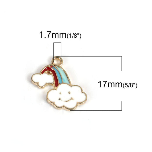 P500 - 10 pcs. Gold Plated Multicolored Rainbow Enamel White Red Yellow Blue Charms Pendants - 17mm - Hole Size: 1.7mm