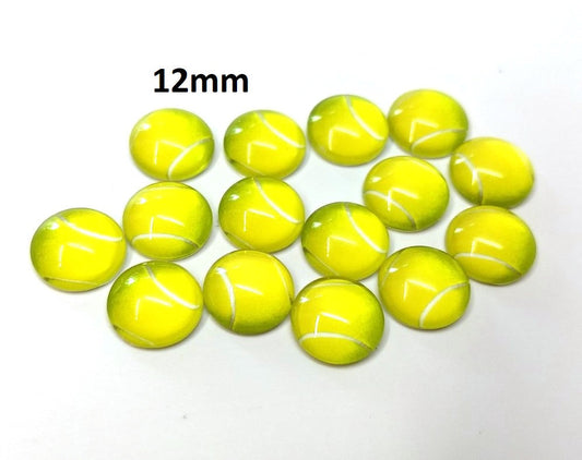 CA587 - 10 pcs Circle Tennis Ball Sports Glass Round Dome Seals Tiles Cabochons - 12mm