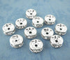 BD092 - 30 pcs Silver Plated Clear Rhinestone Rondelle Spacer Beads - 6mm