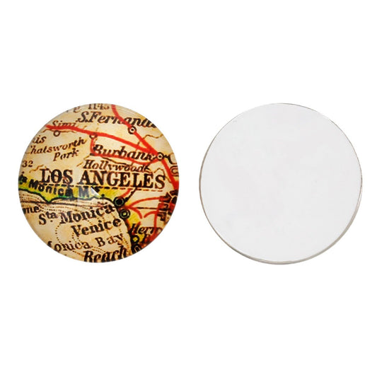 CA405 - 5 pcs. Circle "Los Angeles" Round Glass Dome Seals Tiles Cabochons Embellishments - 25mm (1 in) - 1" - World Map Design