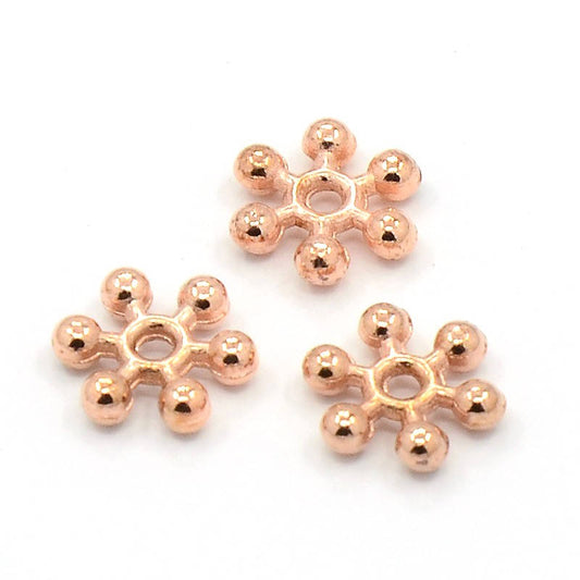BD362 - 100 pcs Rose Gold Plated Snowflake Daisy Spacer Beads- 8.5mm x 2.5mm - Hole Size: 1.5mm