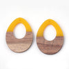 P1095 - 4 pcs. Yellow Mustard Clear Resin and Wood Teardrop Flat Pendant - 38mm x 28mm - (1.5" x 1.1") - LARGE - Great for Earrings and Necklaces!