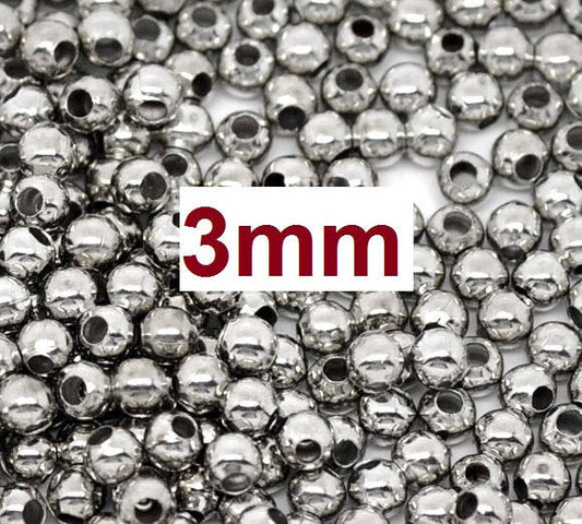 BD116 - 250 pcs Silver Tone Alloy Smooth Ball Spacer Beads- 3mm