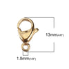 CL096 - 10 pcs. 304 Stainless Steel Lobster Clasps - 13mm x 8mm - Claw Clasps - Hypoallergenic! Tarnish Resistant! - Gold Plated
