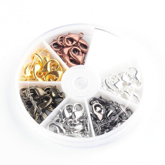 CL139 - 60 pcs. Assortment Box of Lobster Clasps - 15mm x 9mm - 6 Colors! - Hole: 1.8mm - Claw Clasps!