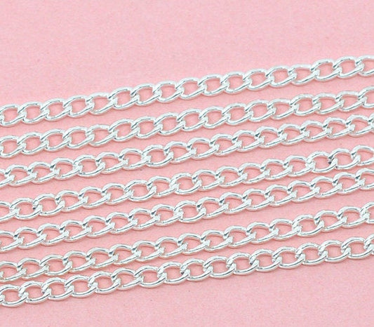 N123 - 10M (32.8 Ft) - Silver Plated Open Chain Link - 4mm x 3mm