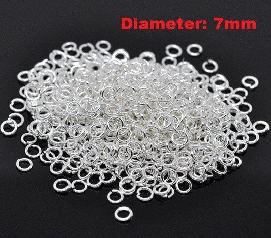 J077A - 500 pcs Silver Plated Open Jump Rings - 7mm - 18 Gauge